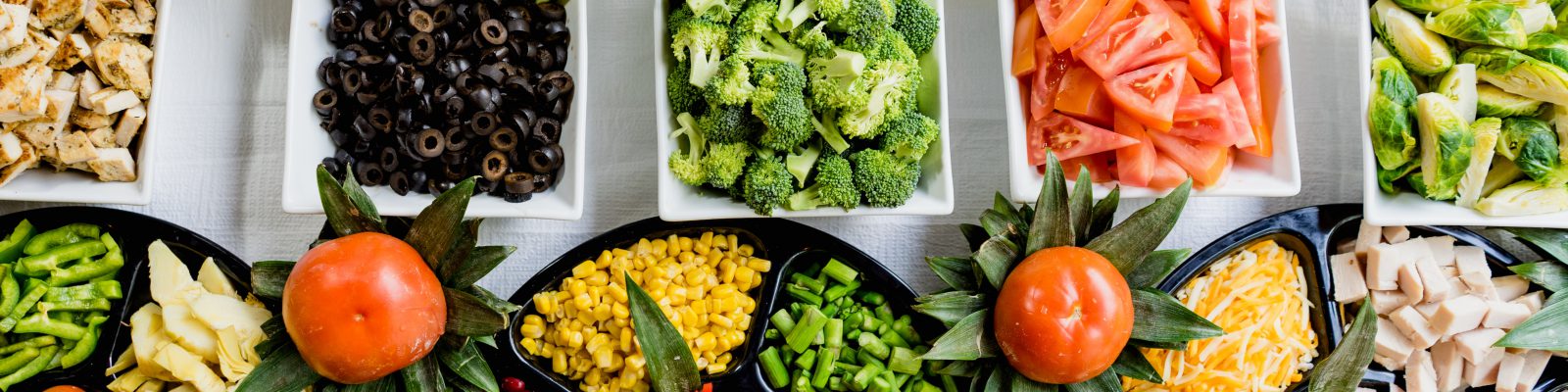 Top down view of colourful salad items