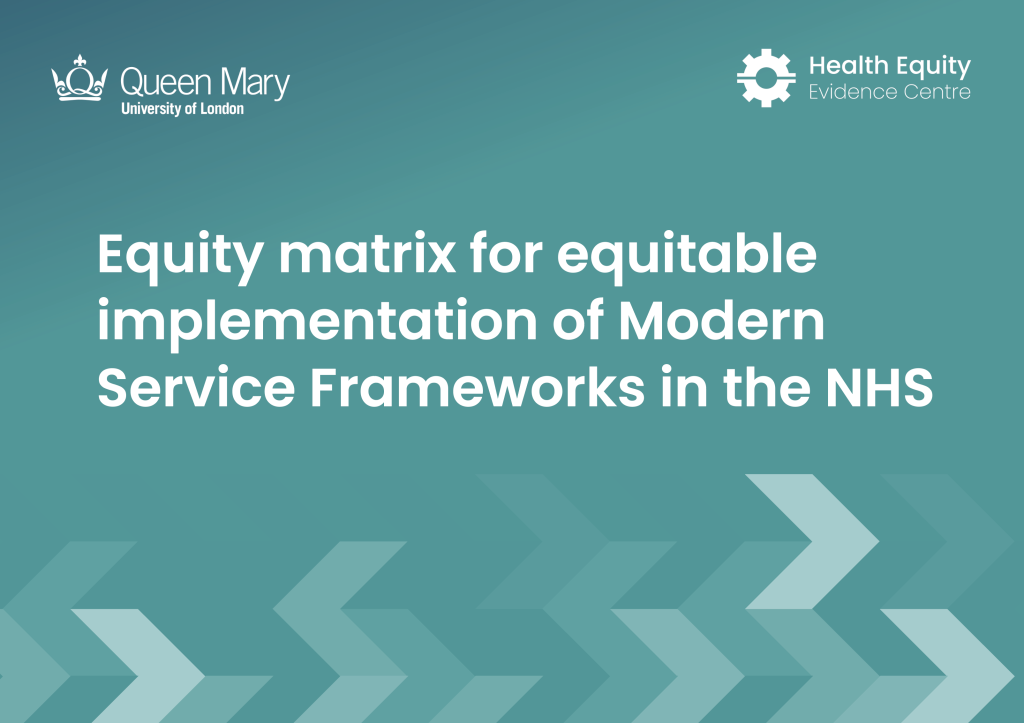 Front page cover for equity matrix for equitable implementation of Modern Service Frameworks in the NHS